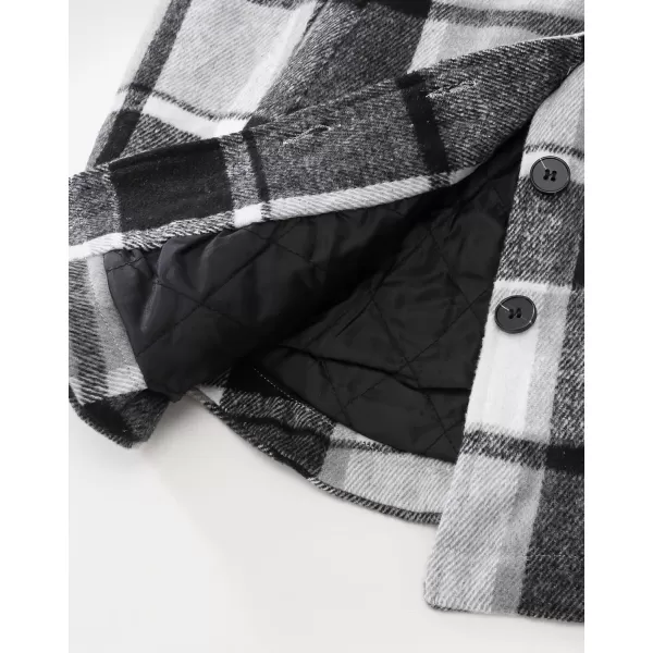 luvamia Plaid Jackets for Women Flannel Quilted Shacket Coats Oversized Button Down Shirts JacketBlack  Gray Plaid