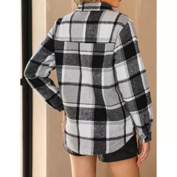 luvamia Plaid Jackets for Women Flannel Quilted Shacket Coats Oversized Button Down Shirts JacketBlack  Gray Plaid