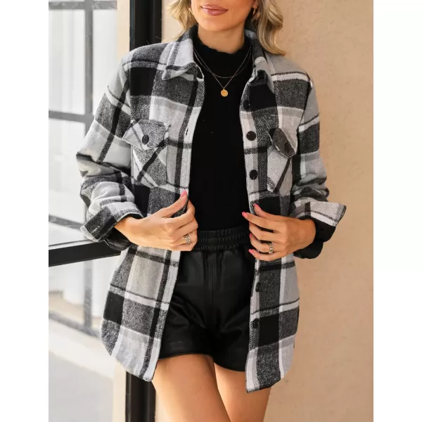 luvamia Plaid Jackets for Women Flannel Quilted Shacket Coats Oversized Button Down Shirts JacketBlack  Gray Plaid