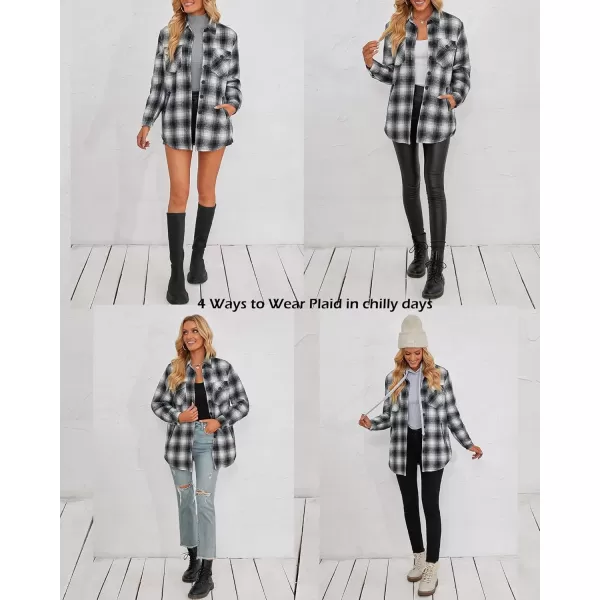 luvamia Plaid Jackets for Women Flannel Quilted Shacket Coats Oversized Button Down Shirts JacketBlack Plaid