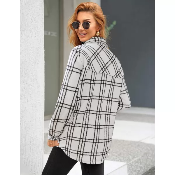 luvamia Plaid Jackets for Women Flannel Quilted Shacket Coats Oversized Button Down Shirts JacketBlack White Plaid