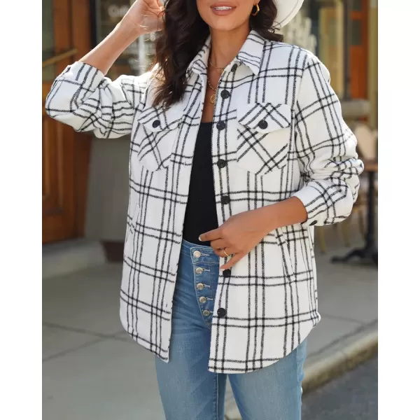 luvamia Plaid Jackets for Women Flannel Quilted Shacket Coats Oversized Button Down Shirts JacketBlack White Plaid