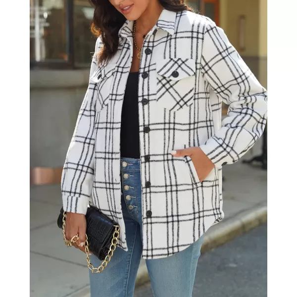 luvamia Plaid Jackets for Women Flannel Quilted Shacket Coats Oversized Button Down Shirts JacketBlack White Plaid
