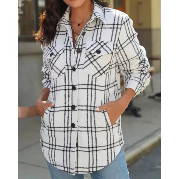 luvamia Plaid Jackets for Women Flannel Quilted Shacket Coats Oversized Button Down Shirts JacketBlack White Plaid