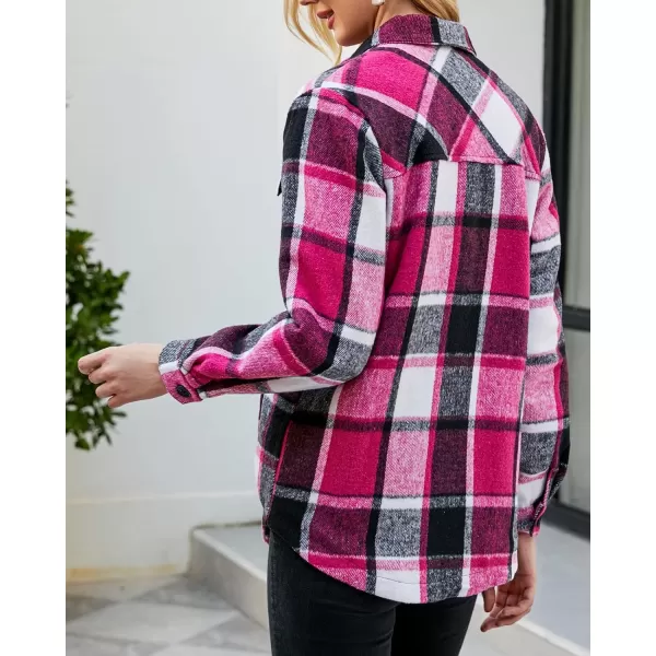 luvamia Plaid Jackets for Women Flannel Quilted Shacket Coats Oversized Button Down Shirts JacketBlack and Rose Check