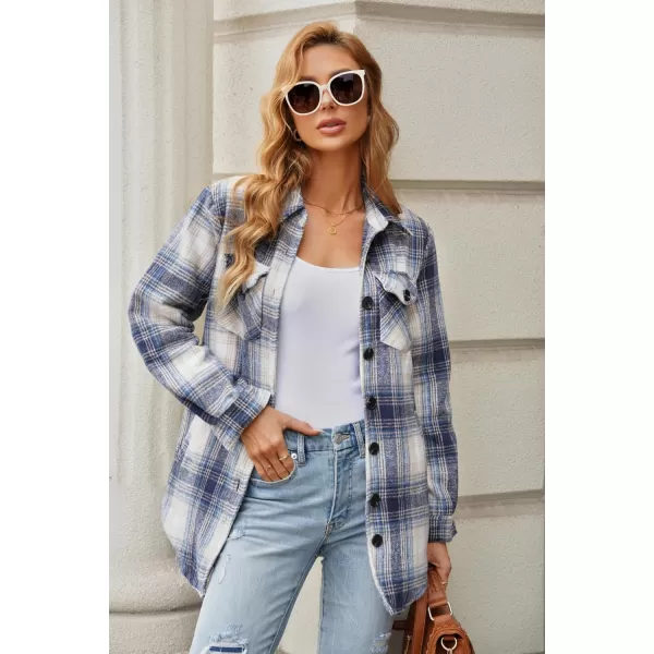 luvamia Plaid Jackets for Women Flannel Quilted Shacket Coats Oversized Button Down Shirts JacketBlue Plaid