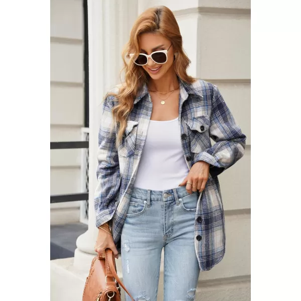 luvamia Plaid Jackets for Women Flannel Quilted Shacket Coats Oversized Button Down Shirts JacketBlue Plaid