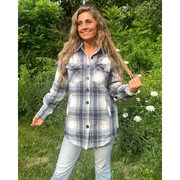 luvamia Plaid Jackets for Women Flannel Quilted Shacket Coats Oversized Button Down Shirts JacketBlue Plaid