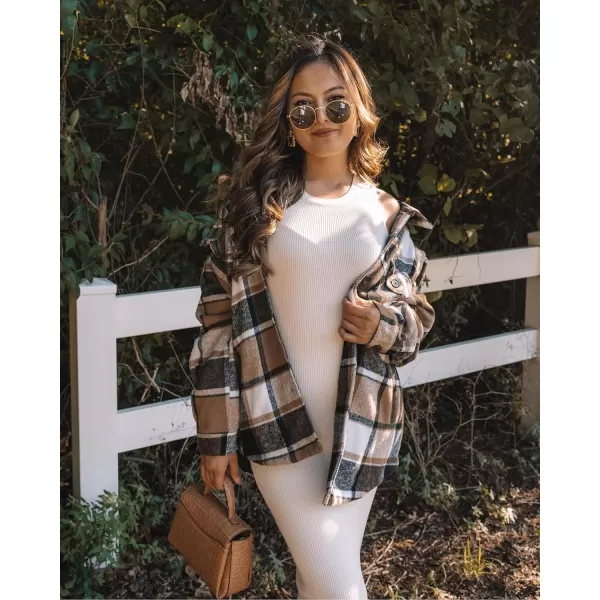 luvamia Plaid Jackets for Women Flannel Quilted Shacket Coats Oversized Button Down Shirts JacketBrown Plaid