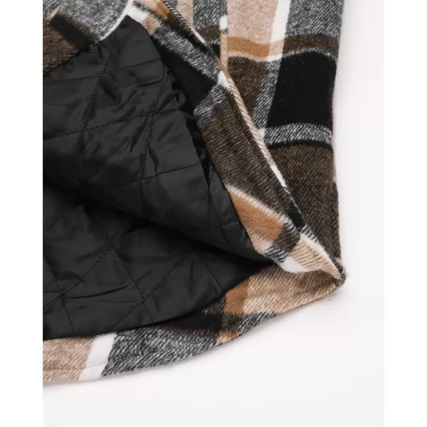 luvamia Plaid Jackets for Women Flannel Quilted Shacket Coats Oversized Button Down Shirts JacketBrown Plaid