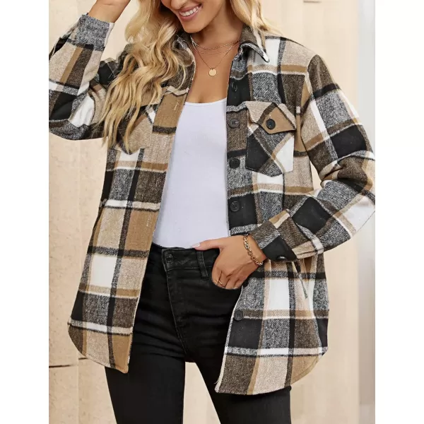 luvamia Plaid Jackets for Women Flannel Quilted Shacket Coats Oversized Button Down Shirts JacketBrown Plaid