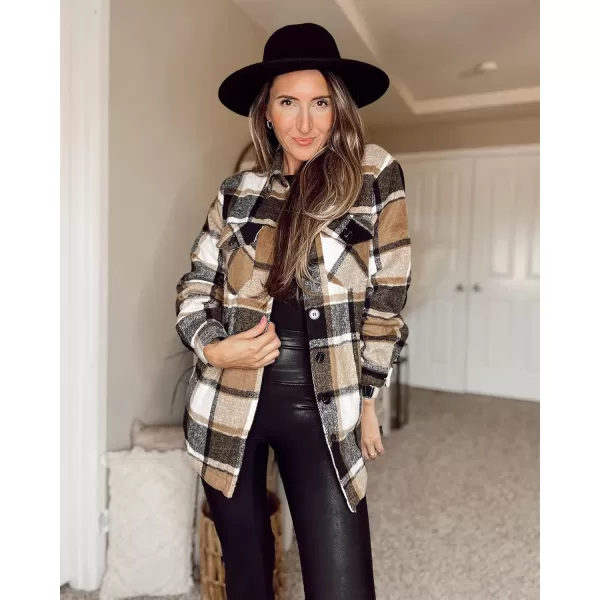 luvamia Plaid Jackets for Women Flannel Quilted Shacket Coats Oversized Button Down Shirts JacketBrown Plaid