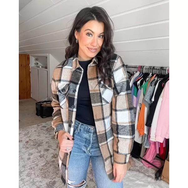 luvamia Plaid Jackets for Women Flannel Quilted Shacket Coats Oversized Button Down Shirts JacketBrown Plaid