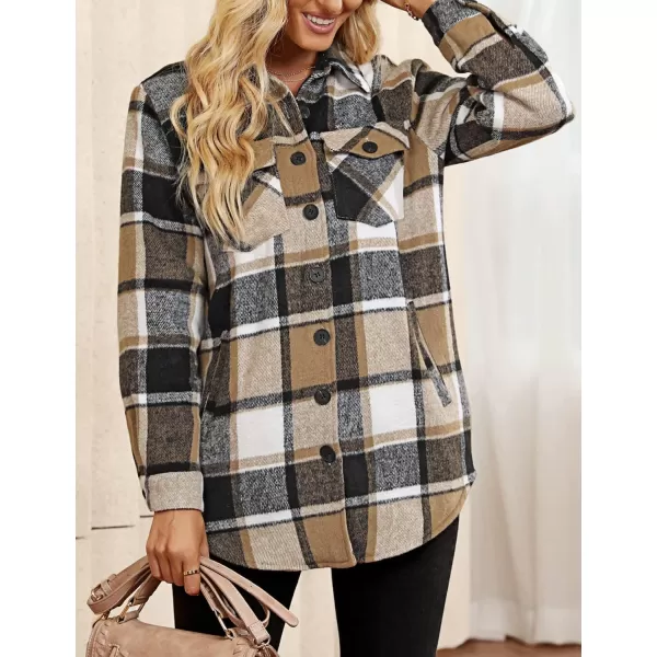 luvamia Plaid Jackets for Women Flannel Quilted Shacket Coats Oversized Button Down Shirts JacketBrown Plaid