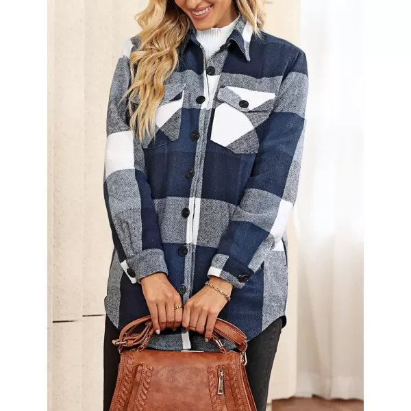 luvamia Plaid Jackets for Women Flannel Quilted Shacket Coats Oversized Button Down Shirts JacketDark Blue Plaid