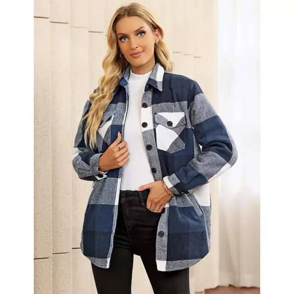 luvamia Plaid Jackets for Women Flannel Quilted Shacket Coats Oversized Button Down Shirts JacketDark Blue Plaid