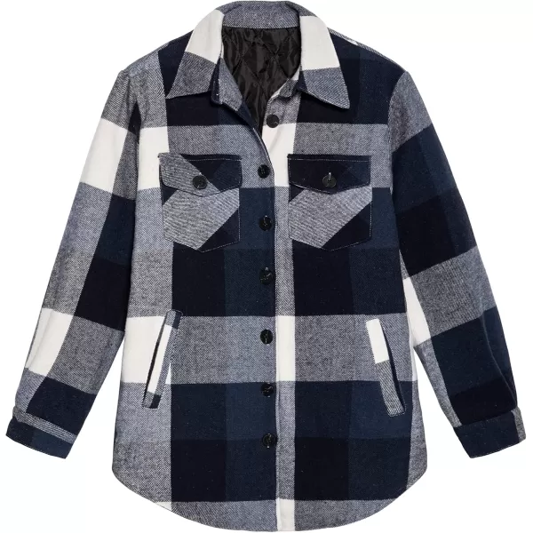 luvamia Plaid Jackets for Women Flannel Quilted Shacket Coats Oversized Button Down Shirts JacketDark Blue Plaid