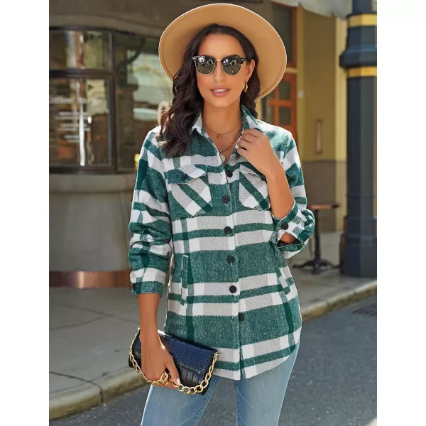 luvamia Plaid Jackets for Women Flannel Quilted Shacket Coats Oversized Button Down Shirts JacketGalapagos Green Plaid