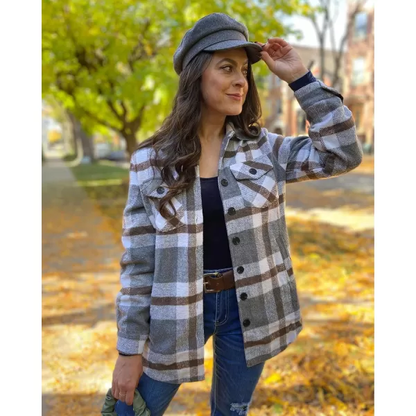 luvamia Plaid Jackets for Women Flannel Quilted Shacket Coats Oversized Button Down Shirts JacketGray Plaid