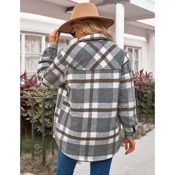 luvamia Plaid Jackets for Women Flannel Quilted Shacket Coats Oversized Button Down Shirts JacketGray Plaid