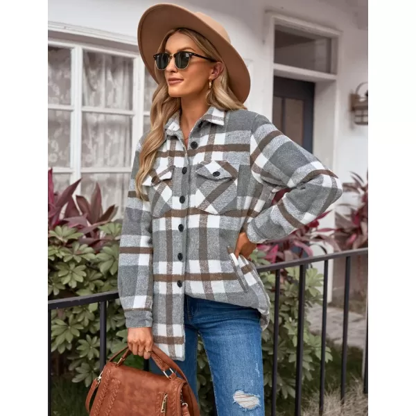 luvamia Plaid Jackets for Women Flannel Quilted Shacket Coats Oversized Button Down Shirts JacketGray Plaid