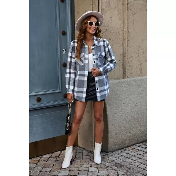 luvamia Plaid Jackets for Women Flannel Quilted Shacket Coats Oversized Button Down Shirts JacketGray Shadow