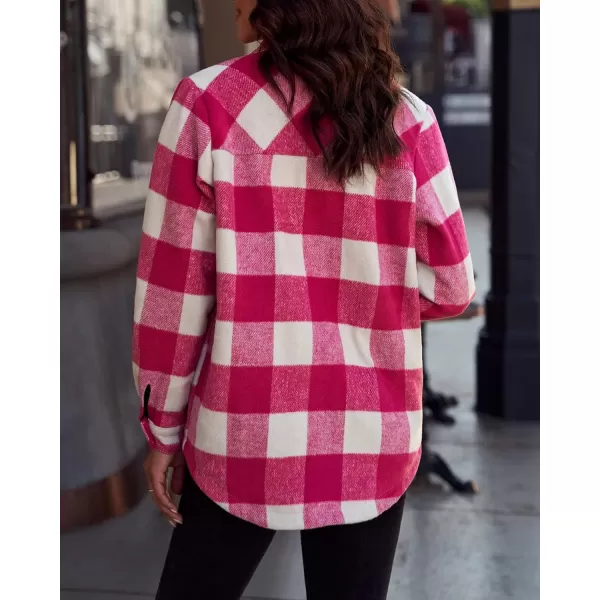 luvamia Plaid Jackets for Women Flannel Quilted Shacket Coats Oversized Button Down Shirts JacketHot Pink Plaid