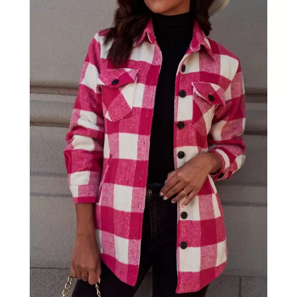 luvamia Plaid Jackets for Women Flannel Quilted Shacket Coats Oversized Button Down Shirts JacketHot Pink Plaid