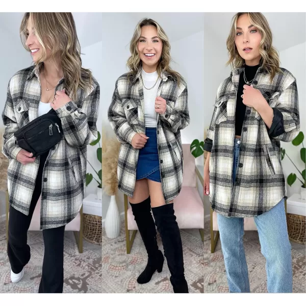 luvamia Plaid Jackets for Women Flannel Quilted Shacket Coats Oversized Button Down Shirts JacketKhaki Plaid