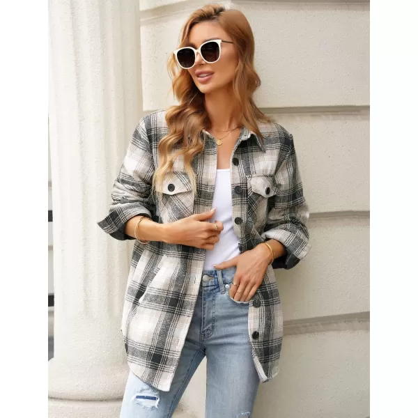 luvamia Plaid Jackets for Women Flannel Quilted Shacket Coats Oversized Button Down Shirts JacketKhaki Plaid