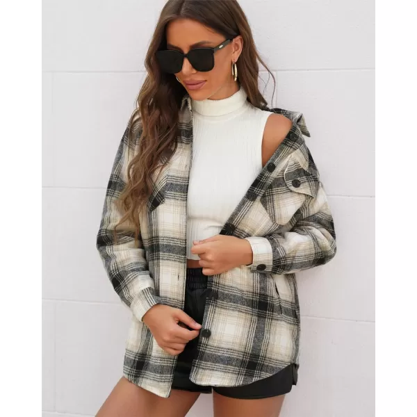 luvamia Plaid Jackets for Women Flannel Quilted Shacket Coats Oversized Button Down Shirts JacketKhaki Plaid