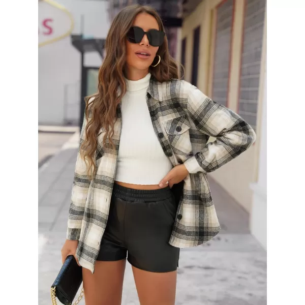 luvamia Plaid Jackets for Women Flannel Quilted Shacket Coats Oversized Button Down Shirts JacketKhaki Plaid