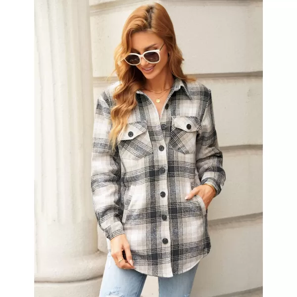 luvamia Plaid Jackets for Women Flannel Quilted Shacket Coats Oversized Button Down Shirts JacketKhaki Plaid