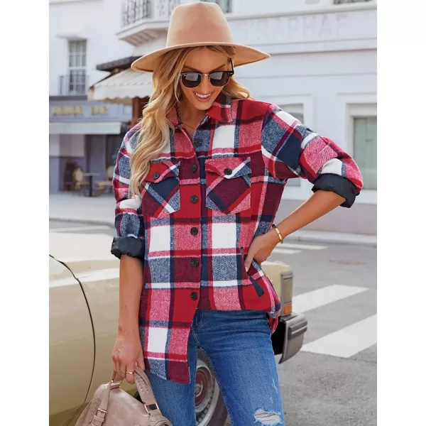 luvamia Plaid Jackets for Women Flannel Quilted Shacket Coats Oversized Button Down Shirts JacketNavy Blue and Red Plaid