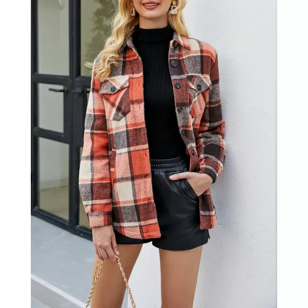 luvamia Plaid Jackets for Women Flannel Quilted Shacket Coats Oversized Button Down Shirts JacketOrange Plaid