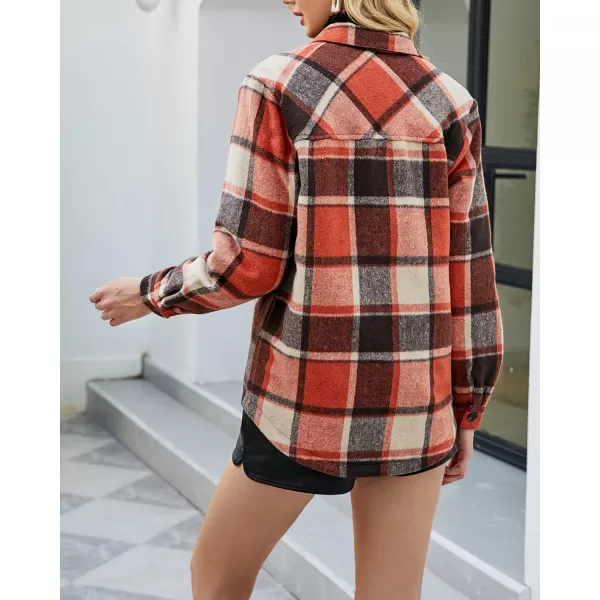 luvamia Plaid Jackets for Women Flannel Quilted Shacket Coats Oversized Button Down Shirts JacketOrange Plaid