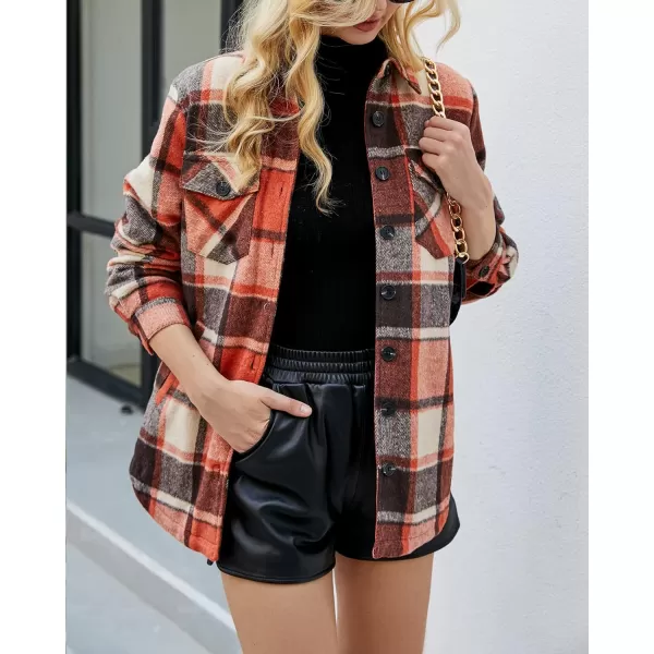 luvamia Plaid Jackets for Women Flannel Quilted Shacket Coats Oversized Button Down Shirts JacketOrange Plaid