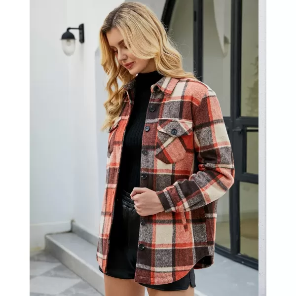 luvamia Plaid Jackets for Women Flannel Quilted Shacket Coats Oversized Button Down Shirts JacketOrange Plaid