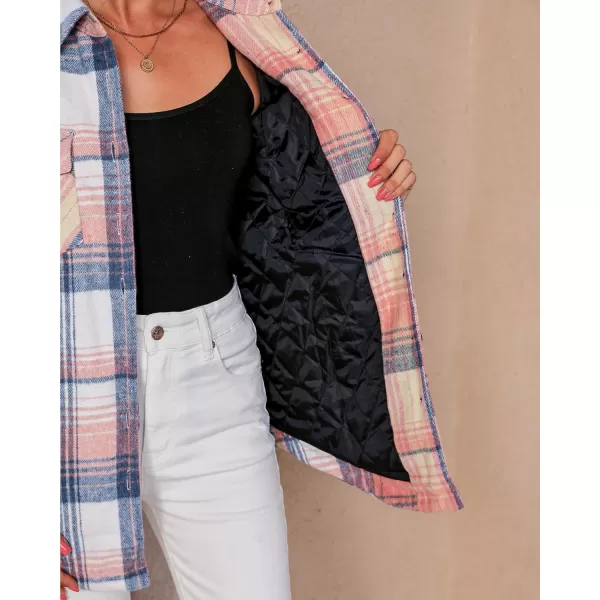 luvamia Plaid Jackets for Women Flannel Quilted Shacket Coats Oversized Button Down Shirts JacketPink  Blue Plaid