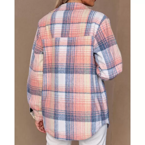 luvamia Plaid Jackets for Women Flannel Quilted Shacket Coats Oversized Button Down Shirts JacketPink  Blue Plaid