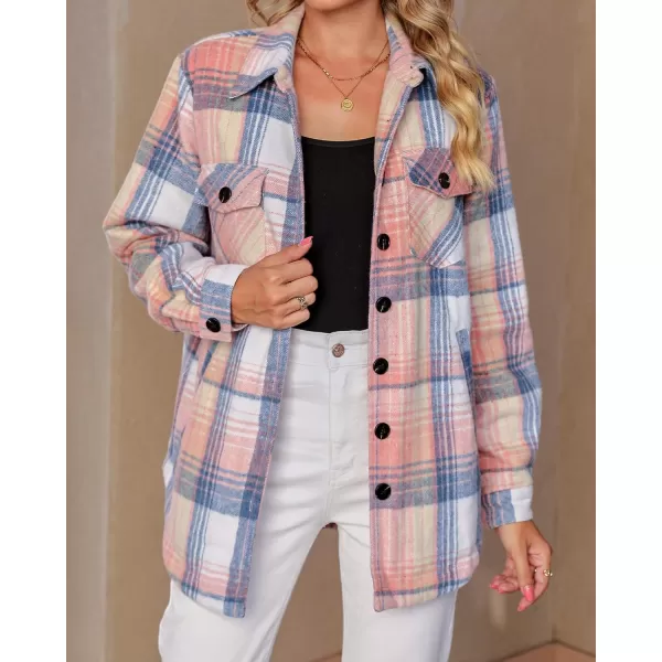 luvamia Plaid Jackets for Women Flannel Quilted Shacket Coats Oversized Button Down Shirts JacketPink  Blue Plaid