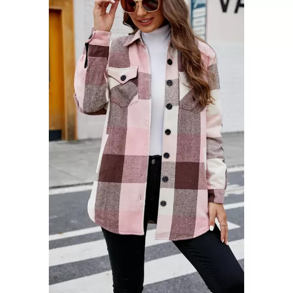 luvamia Plaid Jackets for Women Flannel Quilted Shacket Coats Oversized Button Down Shirts JacketPink Plaid