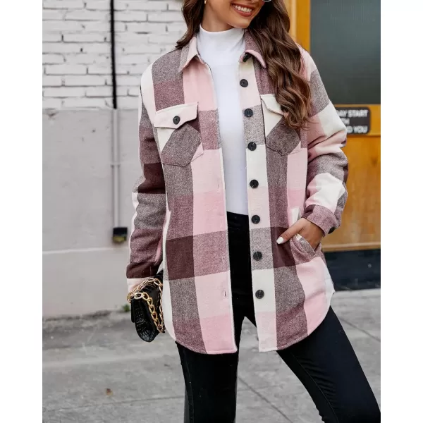 luvamia Plaid Jackets for Women Flannel Quilted Shacket Coats Oversized Button Down Shirts JacketPink Plaid