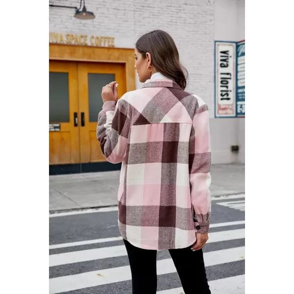 luvamia Plaid Jackets for Women Flannel Quilted Shacket Coats Oversized Button Down Shirts JacketPink Plaid