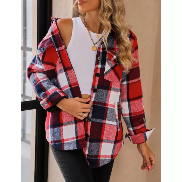 luvamia Plaid Jackets for Women Flannel Quilted Shacket Coats Oversized Button Down Shirts JacketRed  Black Plaid