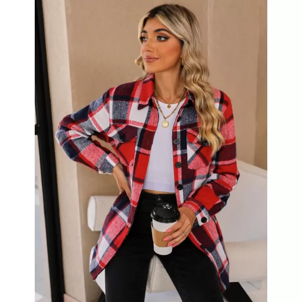 luvamia Plaid Jackets for Women Flannel Quilted Shacket Coats Oversized Button Down Shirts JacketRed  Black Plaid