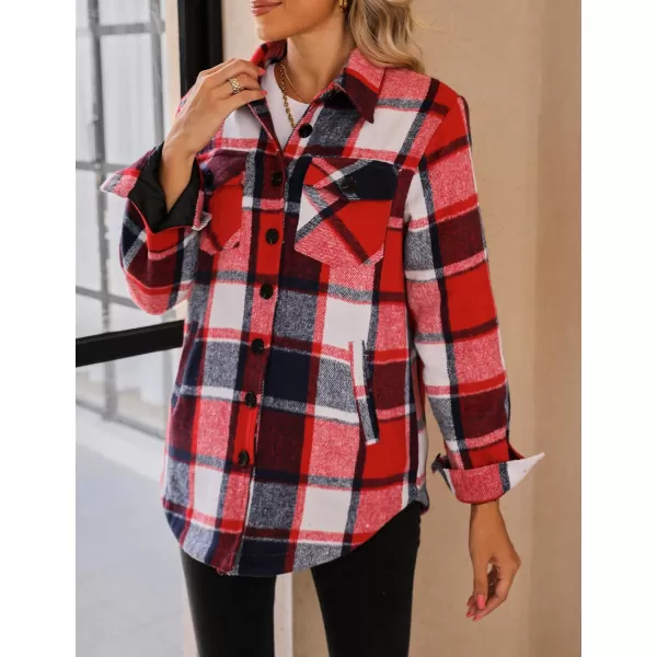 luvamia Plaid Jackets for Women Flannel Quilted Shacket Coats Oversized Button Down Shirts JacketRed  Black Plaid