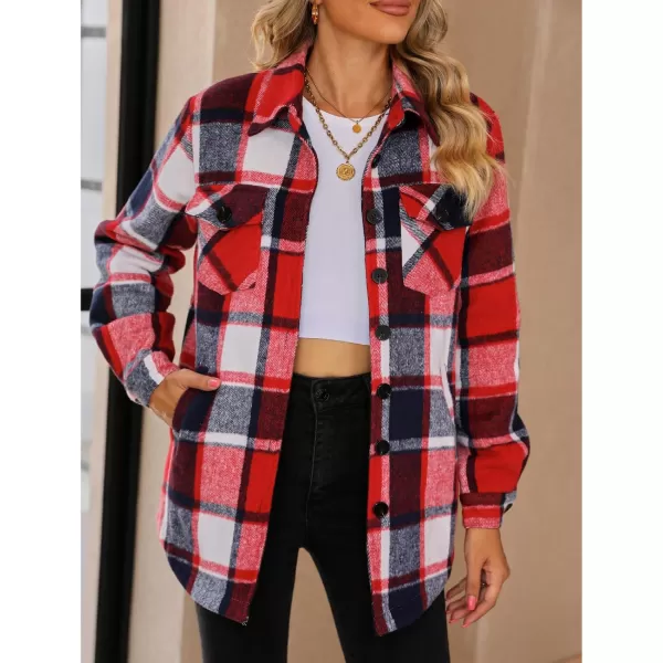 luvamia Plaid Jackets for Women Flannel Quilted Shacket Coats Oversized Button Down Shirts JacketRed  Black Plaid