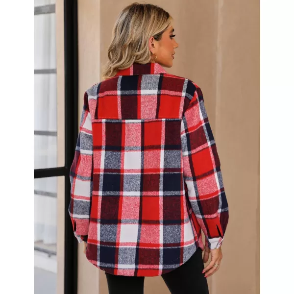 luvamia Plaid Jackets for Women Flannel Quilted Shacket Coats Oversized Button Down Shirts JacketRed  Black Plaid