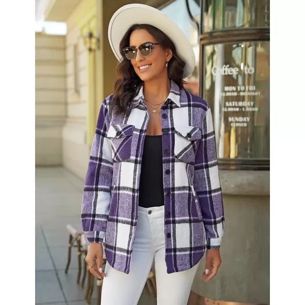 luvamia Plaid Jackets for Women Flannel Quilted Shacket Coats Oversized Button Down Shirts JacketRoyal Purple Plaid